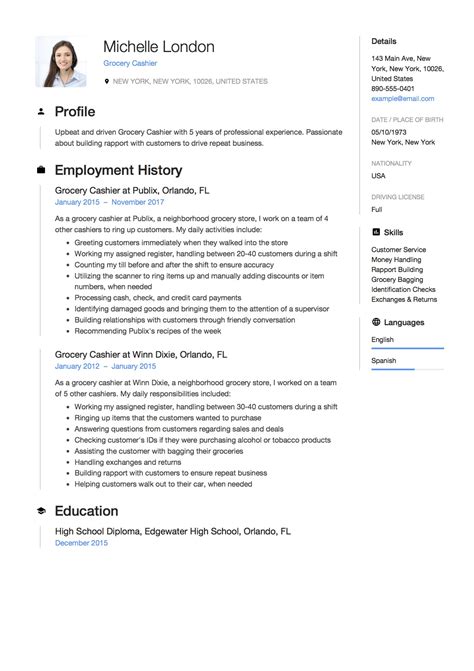 Restaurant Cashier Resume Sample