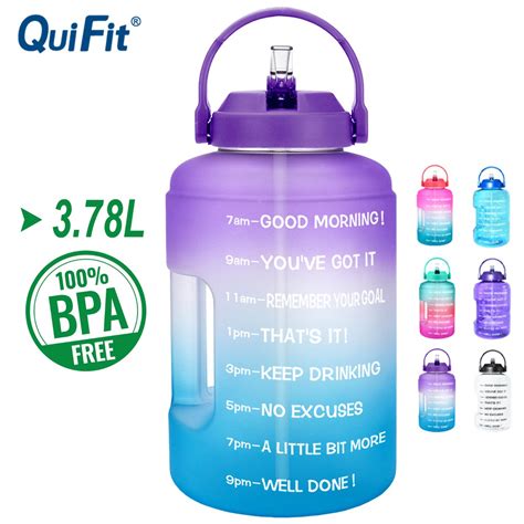 Quifit L Wide Mouth Water Bottle With Straw Motivational Time