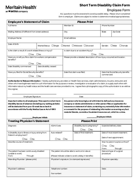 Fillable Online Short Term Disability Claim Form Employee Form Fax