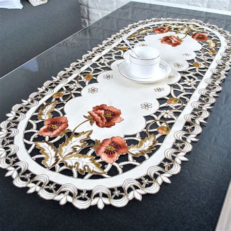 Vintage Embroidered Rose Cutwork Tablecloths Oval Table Cover Table Cloth Wedding Party Decor