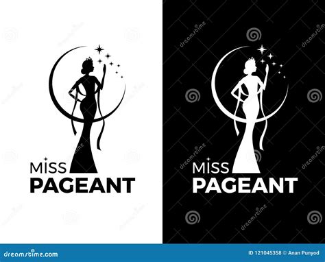 Miss Lady Pageant Logo Sign With Queen Wears Evening Gown And Crown And