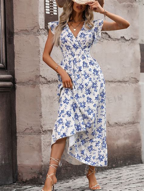 SHEIN VCAY Vestido Con Estampado Floral Con Fruncido De Manga Mariposa