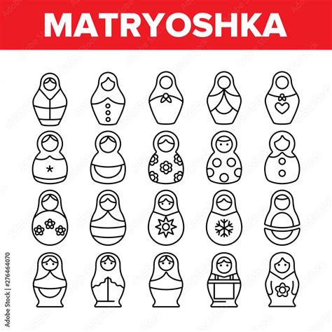 Matryoshka Toy Vector Thin Line Icons Set. Matryoshka, Traditional ...