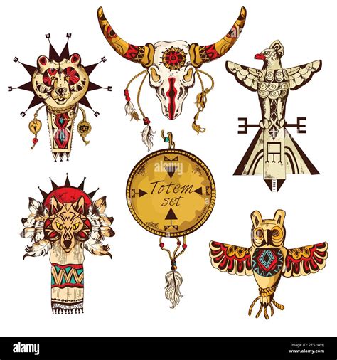 Ethnic American Tribes Animal Totems Colored Sketch Decorative Elements