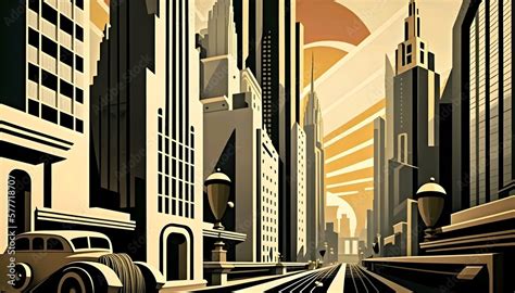 Art Deco Urban City Skyline Foto De Stock Adobe Stock