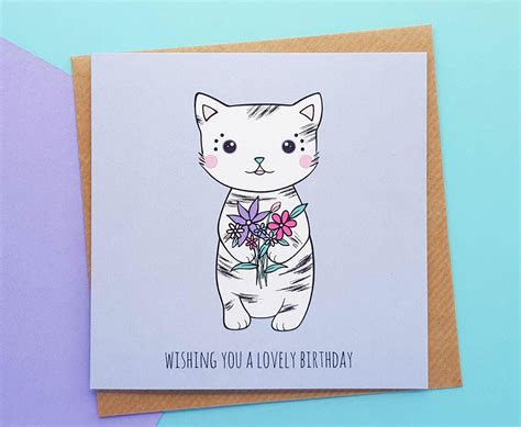 Cat Birthday Card Cute Cat Birthday Card Handmade Cat