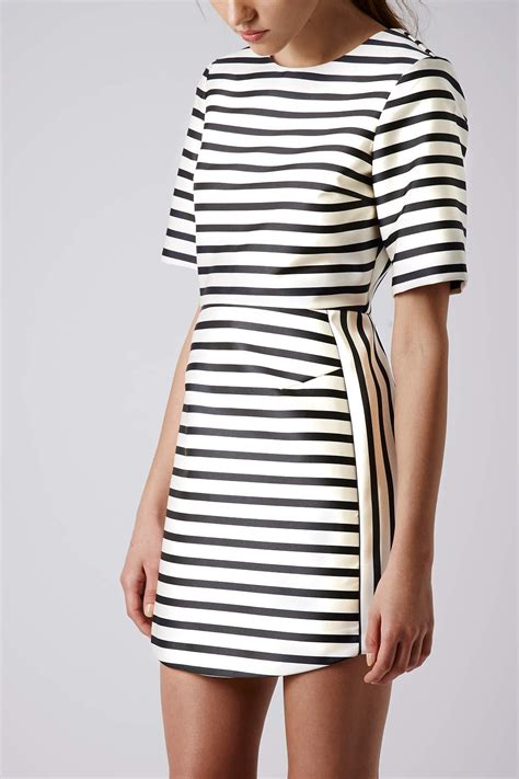 Lyst Topshop Satin Stripe Aline Dress In Natural