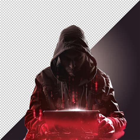 Premium Psd The Hooded Hacker With A Laptop And Glowing Digital Code