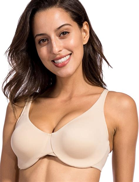 Delimira Womens Full Coverage Underwire Non Padded Soft Seamless Minimizer Bra Beige 36 Dd