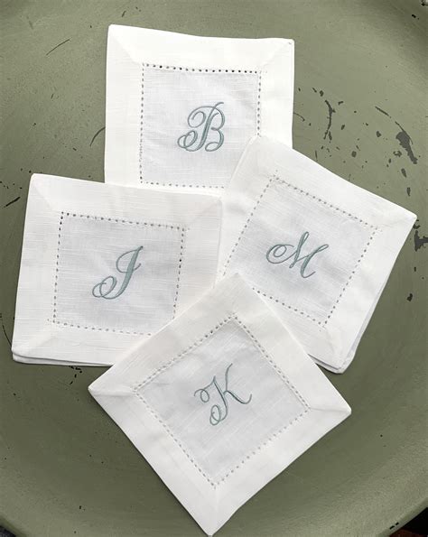 Set Of Monogrammed White Cotton Cocktail Napkins White Tulip