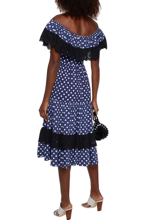 Caroline Constas Kolly Off The Shoulder Tiered Polka Dot Cotton Blend