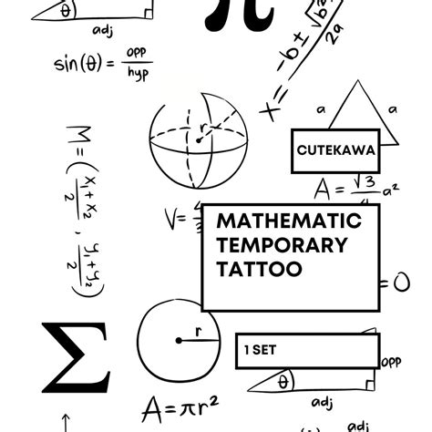 Mathematical Formulas And Symbols Temporary Tattoo Set Fun And