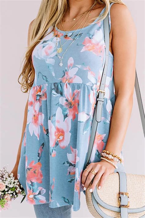 Womens Blue Flowy Blooms Babydoll Tank Top Walmart Canada