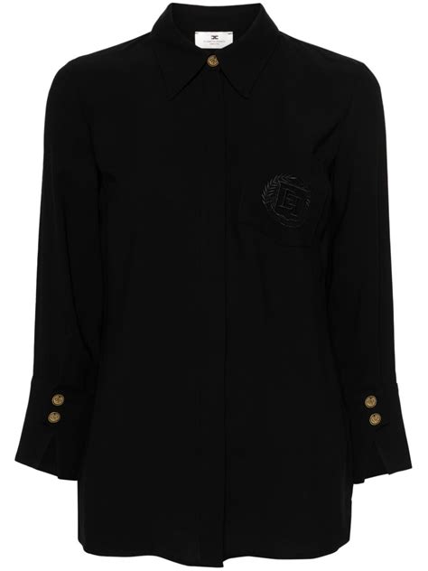 Elisabetta Franchi Logo Embroidered Crepe Shirt Black FARFETCH