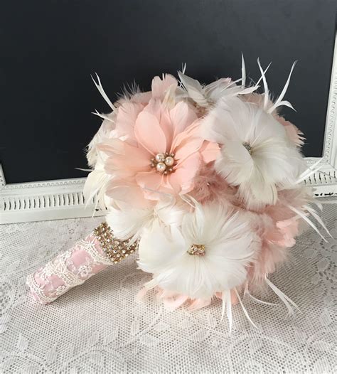 Rose Gold Wedding Flowers Feather Bouquet Bridal Bouquet Gatsby