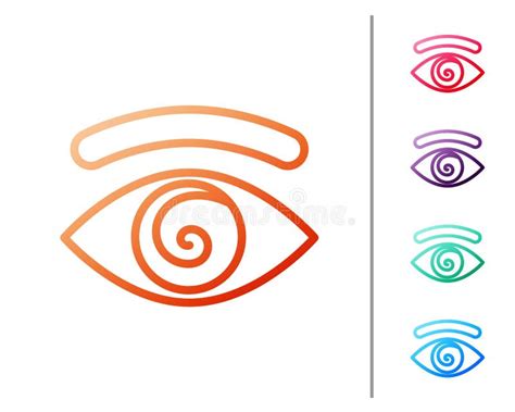 Red Line Hypnosis Icon Isolated On White Background Human Eye With Spiral Hypnotic Iris Set