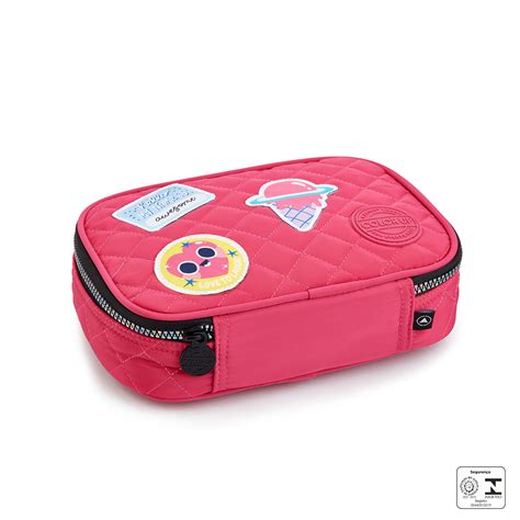 ESTOJO BOX FEMININO ROSA E PATCHES Seanite Mochilas Malas E Kits