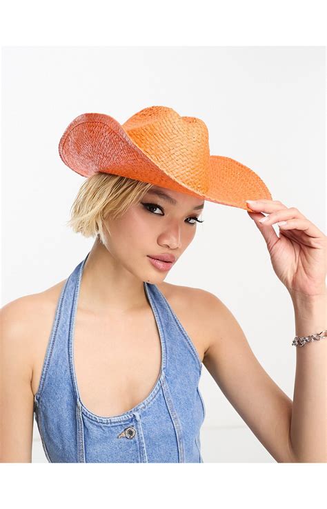 Asos Straw Cowboy Hat With Size Adjuster In Orange Lyst