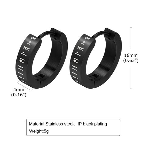 Vnox Men Norse Viking Runes Hoop Earring Stainless Steel Huggie Ear