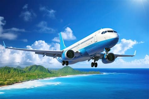 Premium Ai Image Airplane Flying Above Tropical Sea