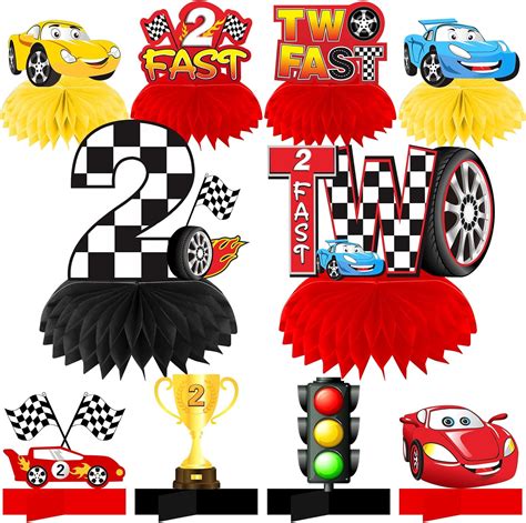 Aodocuto Race Car 2 decoraciones rápidas de cumpleaños centros de mesa