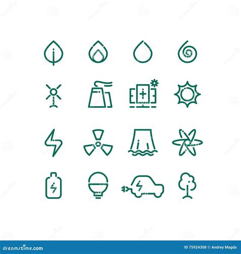 Set Of Energy Sources Line Icons Vector Alternative Energy Pictograms