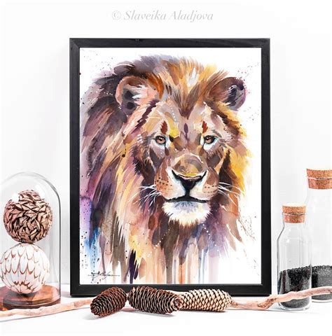 African Lion watercolor painting print by Slaveika Aladjova, art ...