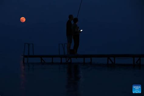 Full Moon Rises In Sky Over Ohrid Lake In Struga North Macedonia Xinhua