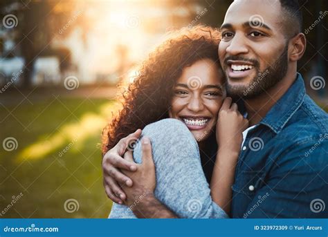 Love Hug And Couple In Park Date And Romance With Relationship