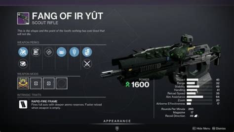 Destiny 2 Fang of Ir Yût God Rolls and How to get it