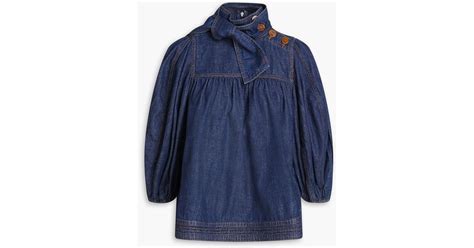 Zimmermann Pussy Bow Denim Blouse In Blue Lyst