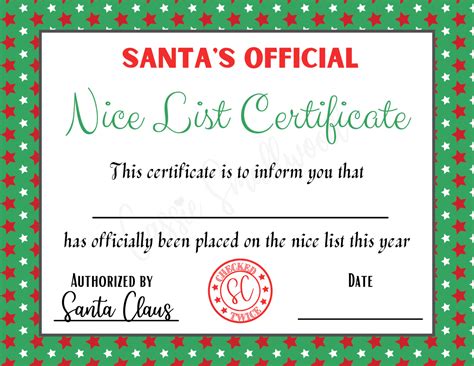 Free Printable Santa S Official Nice List Certificate Printable Templates