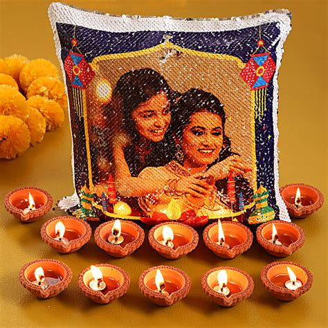 Buy Send Personalised Diwali Sequin Cushion Cadbury Celebrations Online