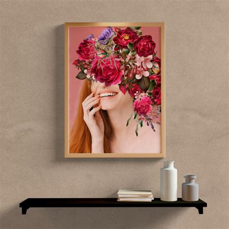 Quadro Decorativo Mulher Flores Sorrindo Wallze