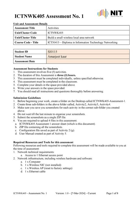 Ictnwk Assessment Unit And Assessment Details Assessment