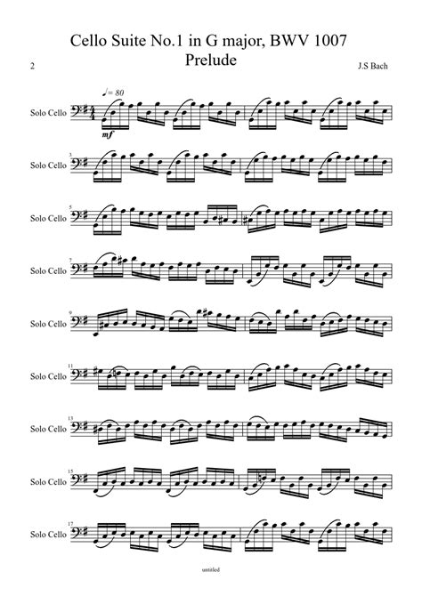 Cello Suite No 1 In G Major Bwv 1007 Sheet Music For Cello Solo