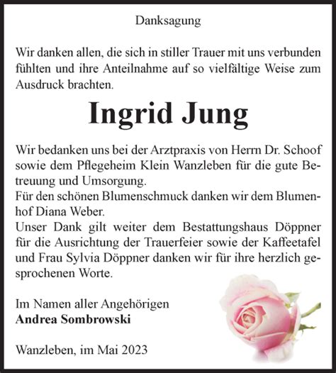 Traueranzeigen Von Ingrid Jung Abschied Nehmen De