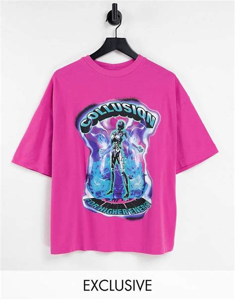 Collusion Unisex Oversized T Shirt In Pique With Skeleton Print In Pink