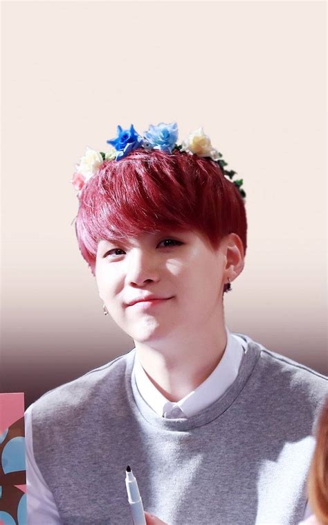 Download Cute Bts Suga In Flower Crown Wallpaper