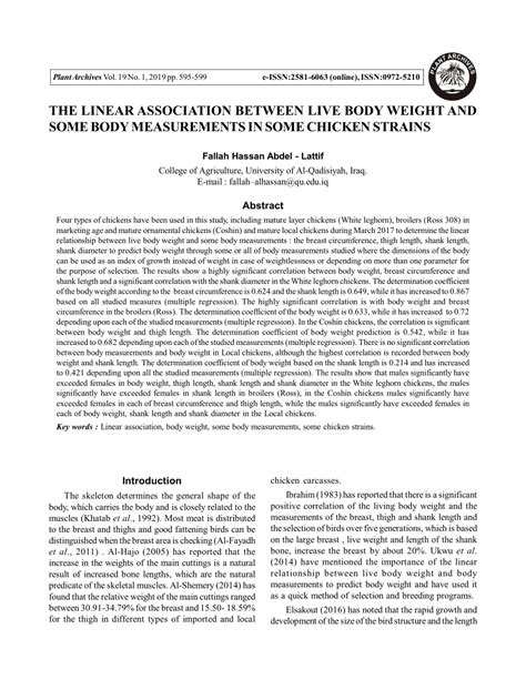 Pdf The Linear Association Between Live Body Weight And Some Body