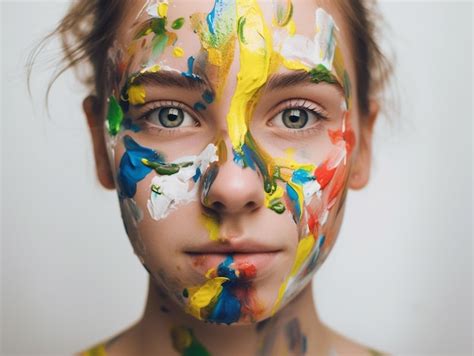 Une Fille Avec De La Peinture Sur Le Visage Est Peinte De Diff Rentes