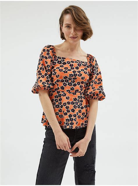 Orange Shirred Floral Blouse Women George At Asda