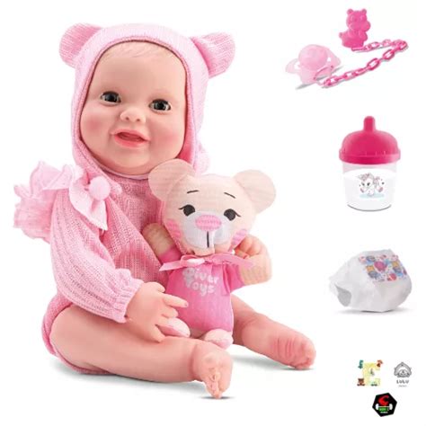 Boneca Bebe Reborn Newborn Abre E Fecha Os Olhos C Ursinho