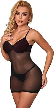 Ohyeahlady Womens Babydoll Lingerie Chemise Strappy Plus Size Exotic Nightgowns Sexy Mesh Sheer