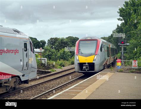 Greater Anglia Class 755 Bi Mode Trains Cross At North Walsham Station