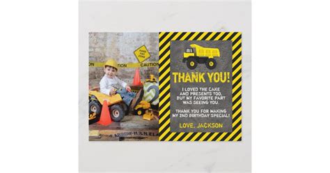 Construction Birthday Thank You Card With Photo Zazzle Construction