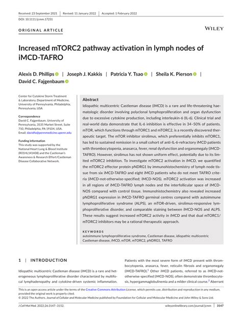 PDF Increased MTORC2 Pathway Activation In Lymph Nodes Of IMCDTAFRO