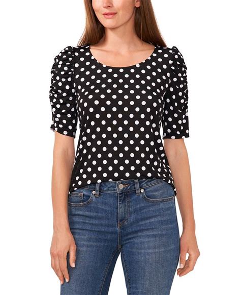 Cece Womens Polka Dot Ruched Elbow Sleeve Knit Top Macys