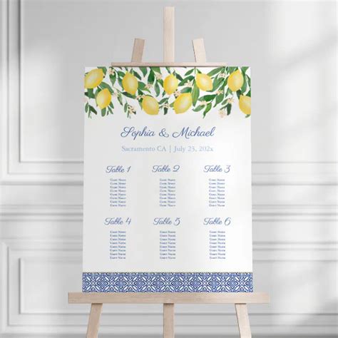 Sorrento Lemons 6 Tables Wedding Seating Chart Foam Board Zazzle