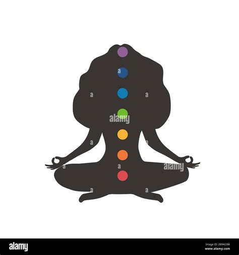 Seven Chakras System Of Human Body Meditating Female Silhouette With